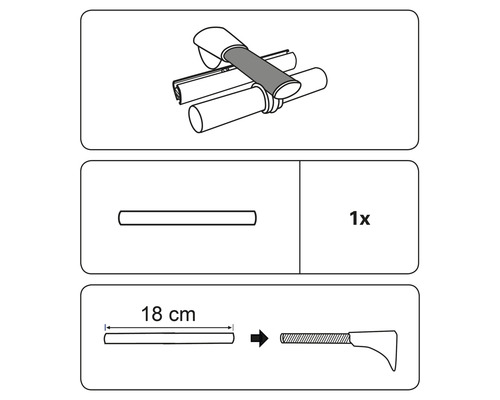 Abbildung von Montageanleitung für Zubehör, inklusive einer Stange von 18 cm Länge.