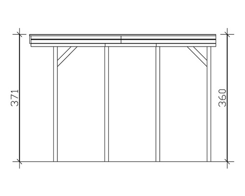 Technische Zeichnung einer Holzkonstruktion mit Maßangaben