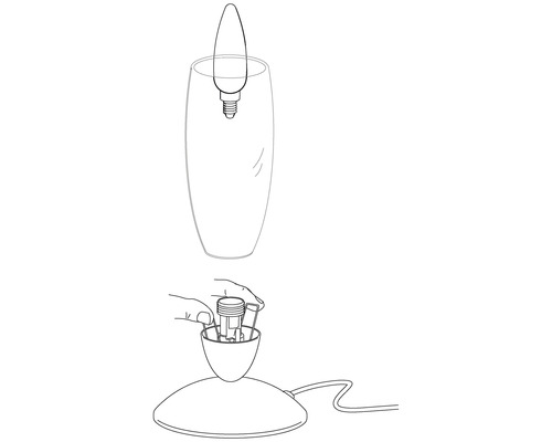 Skizze einer Lampe mit Glühbirne und Lampenfassung