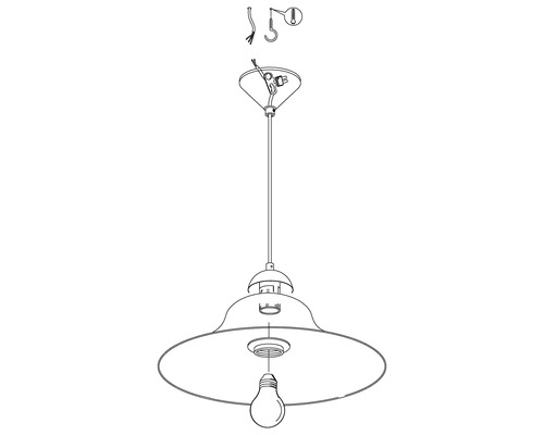 Zeichnung einer Pendelleuchte mit Lampenschirm und Aufhängung