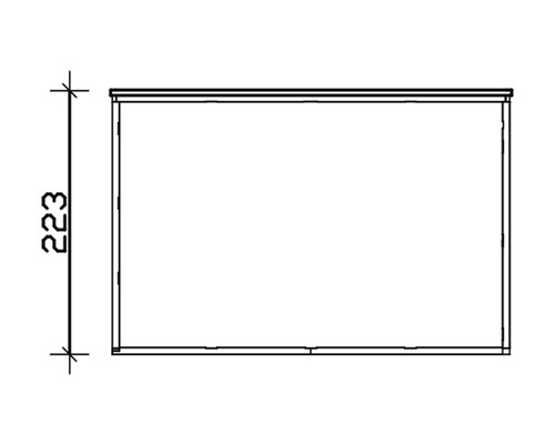 Technische Zeichnung eines Möbelstücks mit der Angabe 223 Millimeter
