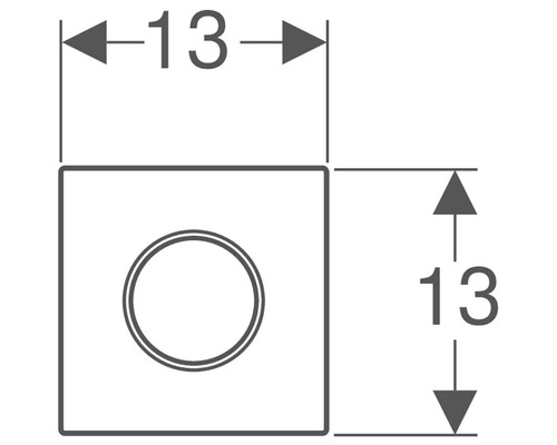 Technische Zeichnung eines Bauteils mit den Maßen 13 x 13 mm