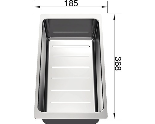 Edelstahlspülbecken mit den Maßen 185 mal 368 Millimeter