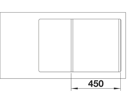 Zeichnung einer Spüle mit einer Breite von 450 Millimeter