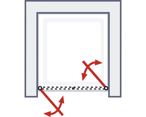 Illustration einer schwenkbaren Duschwand