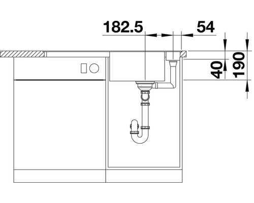 Skizze einer Spüle mit den Maßangaben