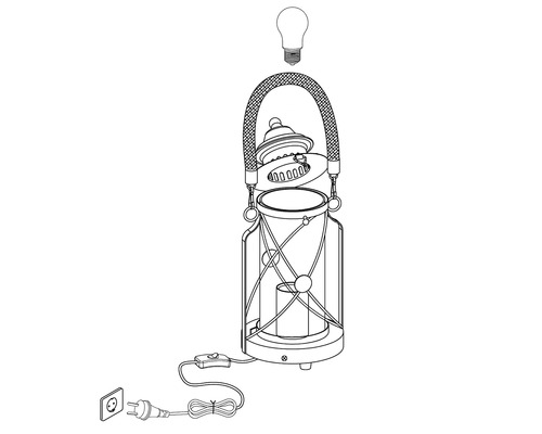 Laternenlampe mit Leuchtmittel, Stecker und Kabel