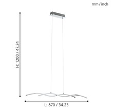 Abmessungen einer Pendelleuchte mit gewelltem Design und LED-Leuchtmittel