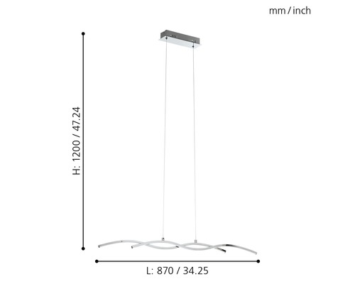 Abmessungen einer Pendelleuchte mit gewelltem Design und LED-Leuchtmittel