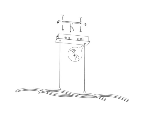 Abbildung einer LED-Pendelleuchte und Befestigungsmaterial