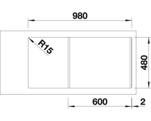 Technische Zeichnung einer Spüle mit Maßangaben