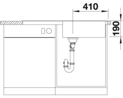 Skizze einer Spüle mit Abmessungen 410 x 190 mm