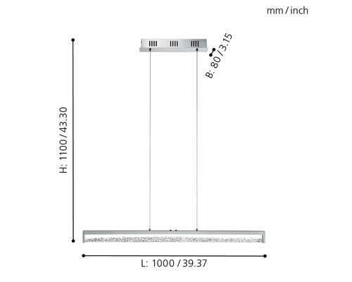 Abmessungen einer linearen Hängeleuchte