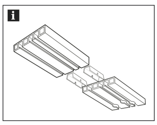 Illustration von zwei Kunststoffprofilen und Verbindungsstücken zur Montage