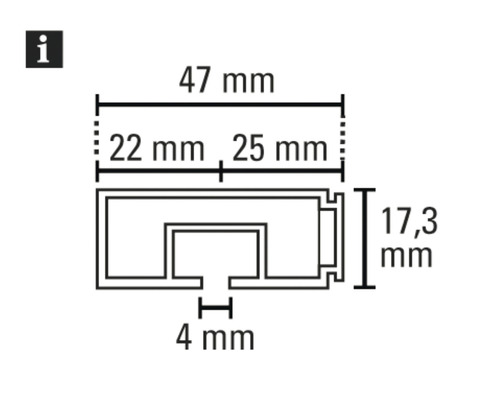 Technische Zeichnung mit Maßangaben für ein Profil