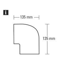 Technische Zeichnung eines Eckprofils mit den Maßen 135 mm x 135 mm.