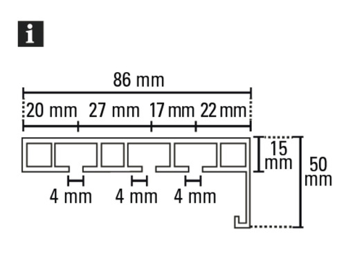 Technische Zeichnung mit Maßangaben zu einem Profil