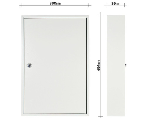 Installationskasten mit den Maßen 300 mm mal 450 mm mal 80 mm.