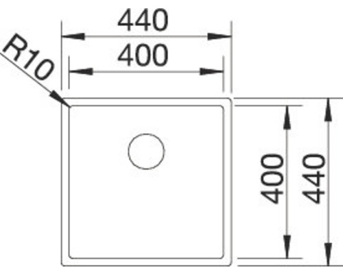 Technische Zeichnung eines Waschbeckens mit Maßangaben