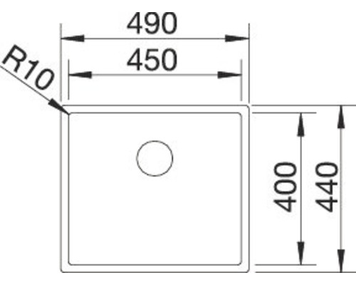 Zeichnung einer Spüle mit den Maßen 490, 450, 440 und 400.