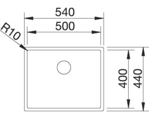 Technische Zeichnung eines Spülbeckens mit Maßangaben