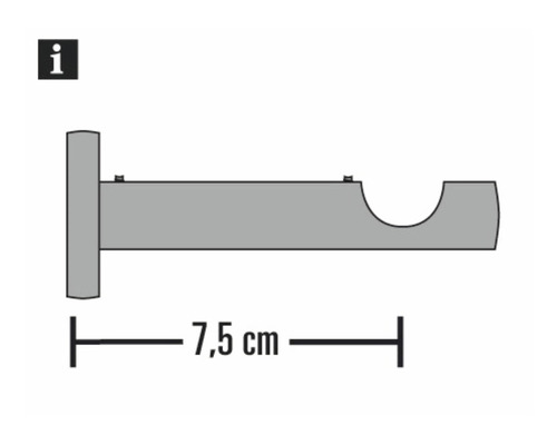 Skizze einer Gardinenstangenhalterung mit einer Länge von 7,5 cm.