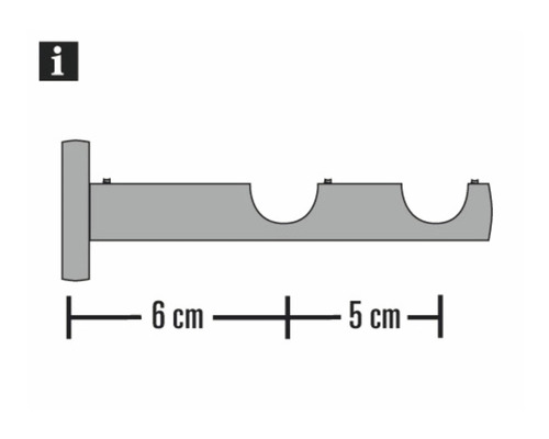 Doppelter Gardinenstangenhalter mit Maßangaben