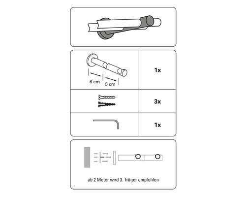 Montageanleitung für eine Gardinenstange mit Zubehör
