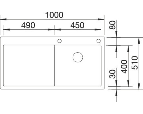 Zeichnung einer Spüle mit Maßangaben
