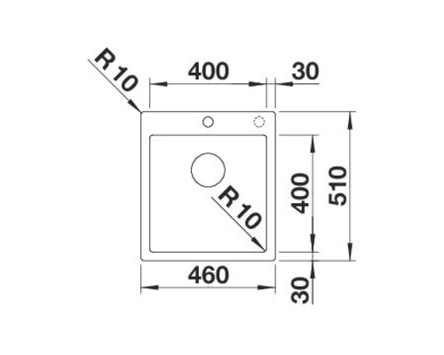 Technische Zeichnung einer Spüle mit Maßangaben