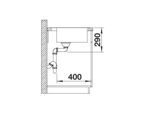 Technische Zeichnung eines Spülbeckens mit den Maßen 290 und 400.
