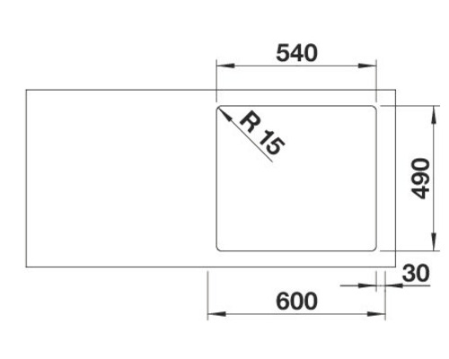 Spülbecken technische Zeichnung mit Maßen 600 x 540 mm