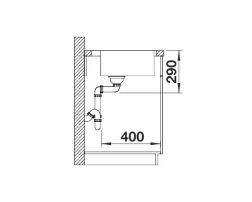 Technische Zeichnung eines Spülbeckens mit Abmessungen 290 x 400 mm.