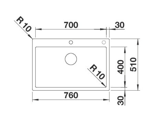 Technische Zeichnung einer Spüle mit Maßangaben