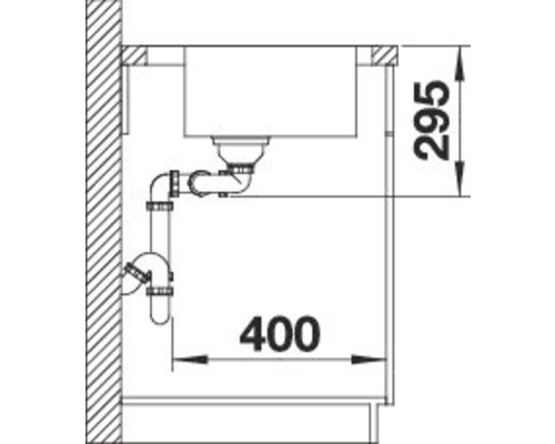 Technische Zeichnung eines Spülbeckens mit den Maßen 400 mal 295 Millimeter.