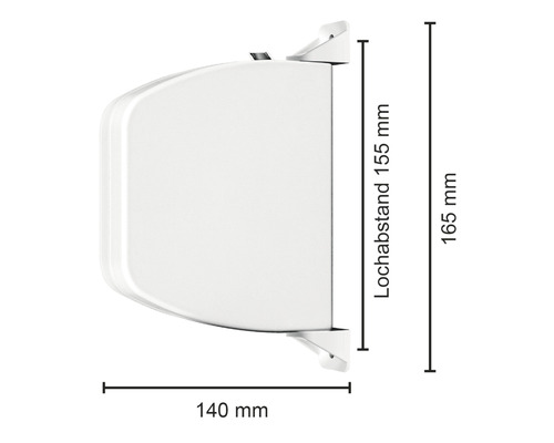 Rollladen Gurtwickler mit den Maßen 140 mm Breite, 155 mm Lochabstand und 165 mm Höhe