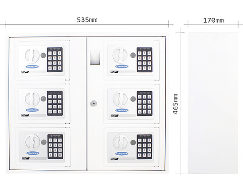 Comsafe Möbeltresor mit sechs Fächern und den Maßen 535 mal 465 mal 170 Millimeter.