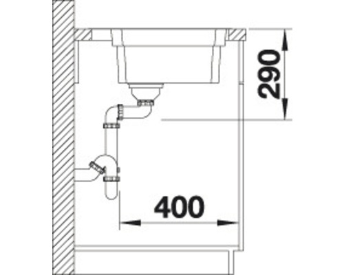 Zeichnung einer Spüle mit Abmessungen 290 und 400 Millimeter.
