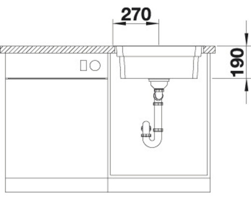 Skizze einer Küchenspüle mit den Maßen 270 und 190.