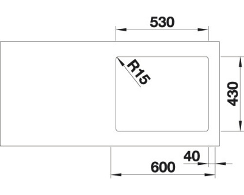 Zeichnung einer Spüle mit den Maßen 530, 430, 600 und 40 Millimeter