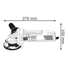 Bosch Winkelschleifer GWS 750-100 mit den Maßen 270 mm Länge und 100 mm Höhe