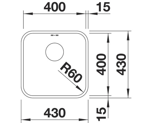 Zeichnung einer Spüle mit Maßangaben