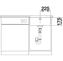 Skizze einer Spüle mit Abmessungen 225 und 175 mm