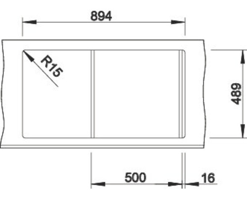Technische Zeichnung eines Spülbeckens mit Maßangaben