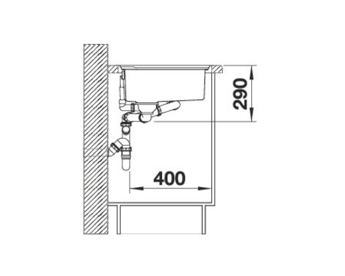 Technische Zeichnung einer Spüle mit Abmessungen 290 und 400 Millimeter.