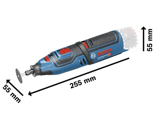 Bosch Professional Akku-Multifunktionswerkzeug mit den Maßen 255 mm Länge und 55 mm Durchmesser