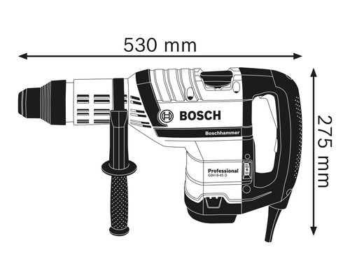 Bosch Bohrhammer mit den Maßen 530 mm mal 275 mm