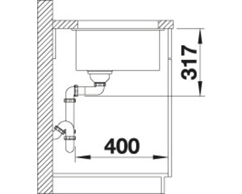 Zeichnung einer Spüle mit Maßangaben