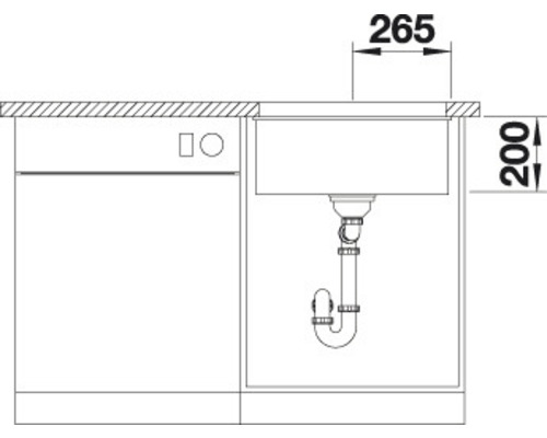 Schema einer Spüle mit den Maßen 265 mal 200 Millimeter
