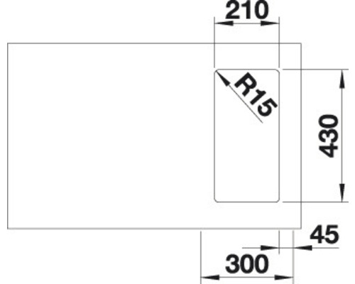 Technische Zeichnung eines Waschtischs mit Maßen.